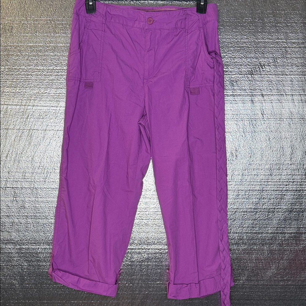 Caribbean Joe Vibrant Purple Cropped Cotton Pants with Belt